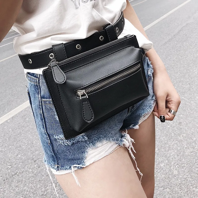 

UKQLING Simple Women Leather Waist Bag Rivet Fanny Pack Over Shoulder Chest Bag Women's Belt Bag PU Leather Cross Body Purse