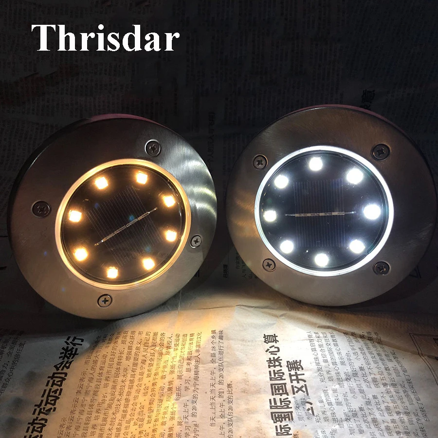 

Thrisdar 8 Led Outdoor Solar Garden Ground Light Landscape Waterproof Security Lamps Pathway Yard Solar Buried Floor Light