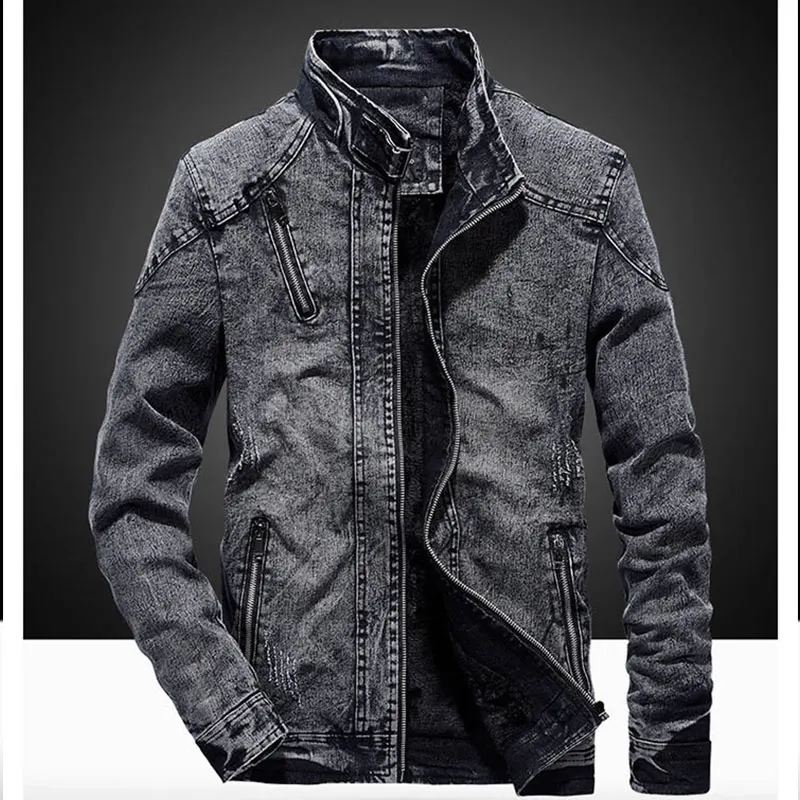 

Solid Casual Slim Mens Denim Jacket Plus Size 4XL Bomber Jacket Men High Quality Cowboy Men's Jean Jacket Chaqueta Hombre 2019