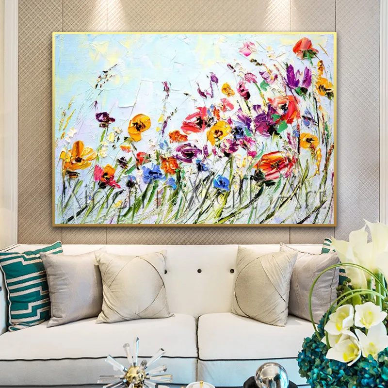 

Canvas painting gold art flower wall art pictures for living room home wall decor thick texture Acrylic quadro caudro decoration