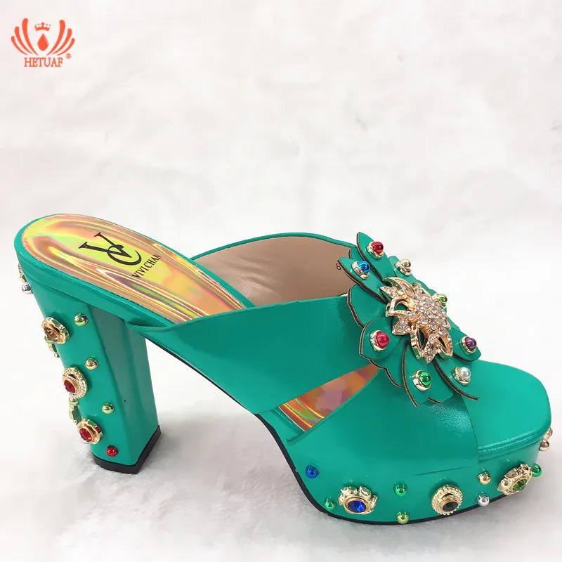 

New Arrival Lake Blue Color African Shoes Without Bag Matching Set Italian Slipper Nigerian Summer Wedding High Sandals Shoes