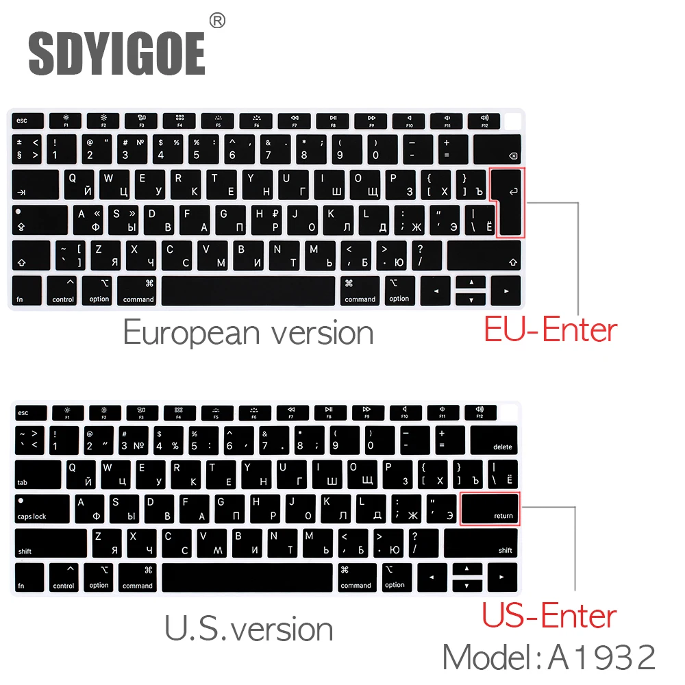 Русский ноутбук клавиатура чехол для macbook air 1" A1932 ЕС или США Версия Пылезащитная пленка Силиконовый дисплей кириллица язык