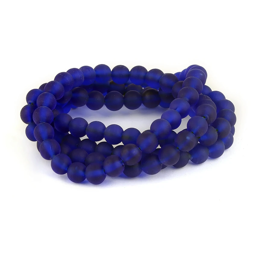 108 Pcs a Lot 8mm Round Dark Blue Sea Glass Beads for DIY Jewelry