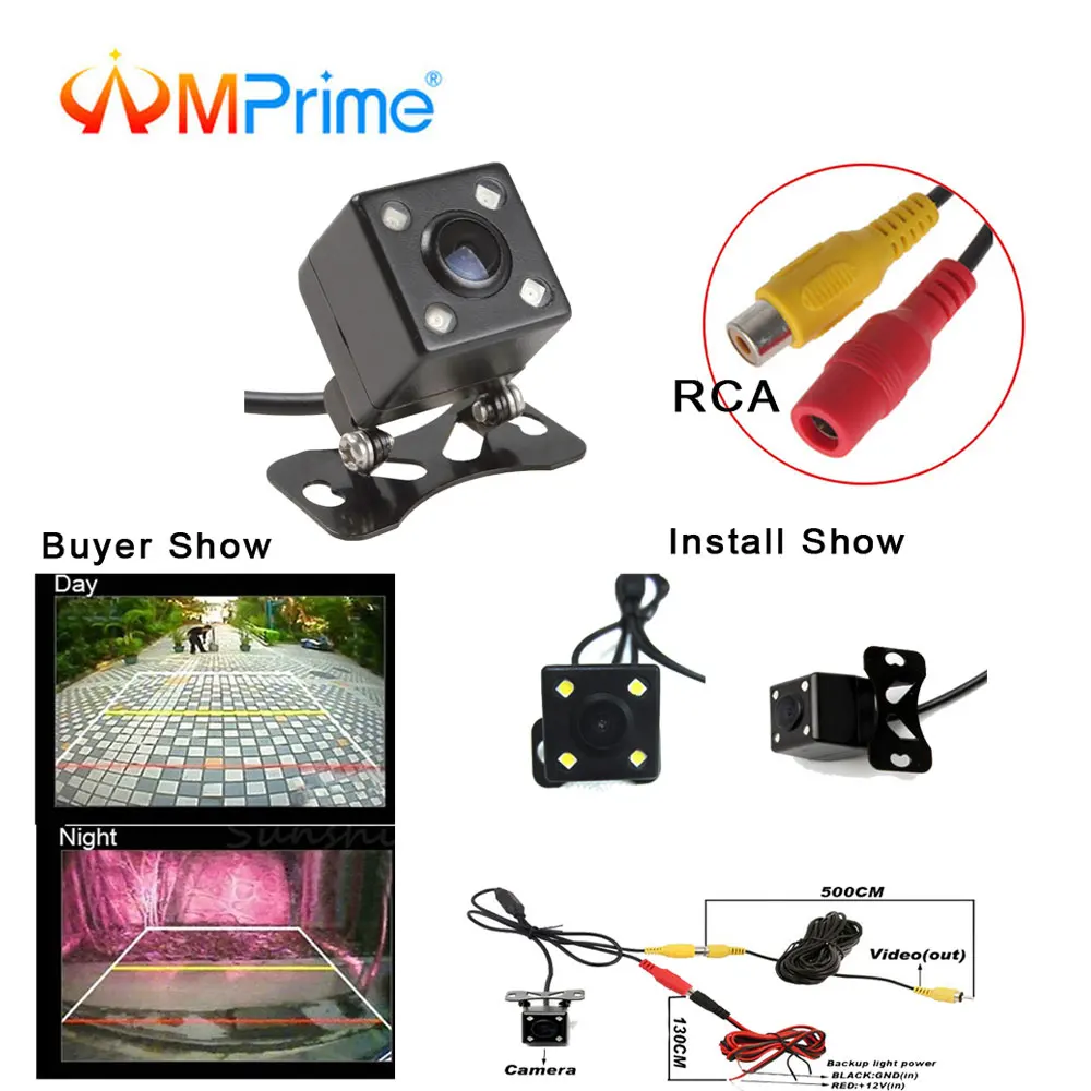 

AMPrime New! 4 LED Night Vision Car Rear View Camera Universal Backup Parking Camera Waterproof 170 Wide Angle HD Color Image
