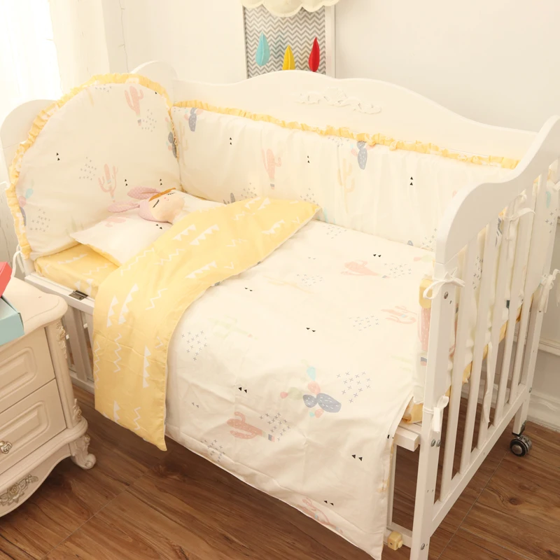 5pcs Cotton Crib Bed Linen Kit Newborn Baby Girls Boys Bed Set Cartoon