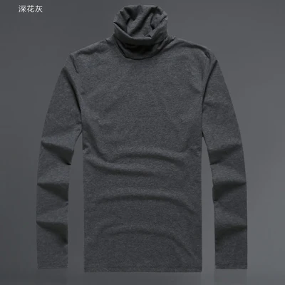 dark flower grey Мужская Осенняя новая лайкровая Однотонная футболка с длинным рукавом, мужская Тонкая Повседневная теплая футболка с высоким воротником в британском стиле - Цвет: dark flower grey
