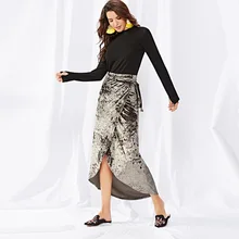 Высококачественная Брендовая женская офисная юбка с разрезом, бархатная юбка с поясом, высокая талия, облегающая длинная юбка, Женская Осенняя зимняя нестандартная юбка