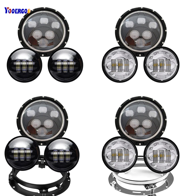 

LED 7 inch Headlight Hi/Lo Beam Lamp 60W +4.5 Inch 30W LED Fog Lamp Light+7'' Bracket Ring motorcycle