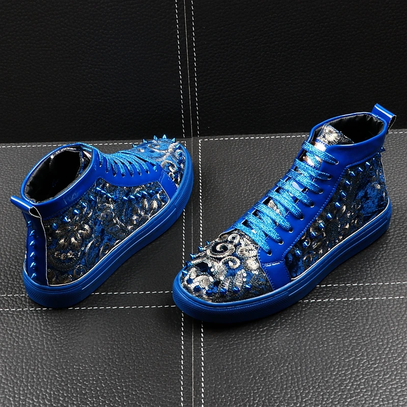 Мужские модные короткие ботинки весна осень синие заклепки панк обувь Мужская хип-хоп Новое поступление высокое качество мужские кроссовки
