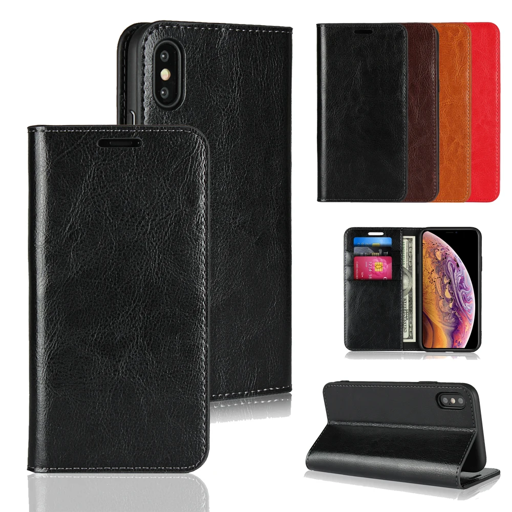 

LUCKBUY for iPhone X XR XS Max Case Genuine Leather Luxury Phone Cases for Apple iPhone XS Max Slim Business Style Book Cases