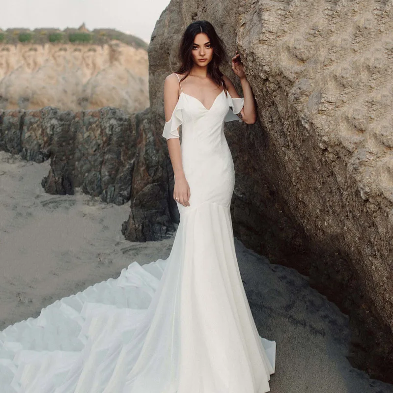 Beach Wedding Dress Spaghetti Strap (1)