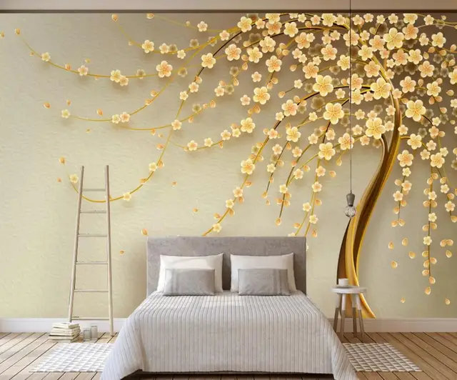 カスタム3d壁画壁紙ゴールドダイヤモンドジュエリー花金持ち木家系背景の壁の装飾絵画 Aliexpress Home Improvement