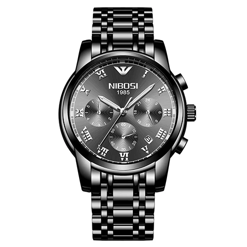 NIBOSI, новинка, мужские часы, Топ бренд, роскошные золотые часы для мужчин, водонепроницаемые, бизнес, наручные часы, нержавеющая сталь, Relogio Masculino - Цвет: whole black steel