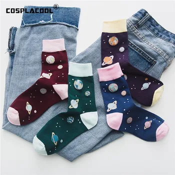 

Art Cartoon Planet Creative Crew Cute Funny Socks Abstract Jacquard Painting Divertidos Characters Hip Hop Fashion Socks Women
