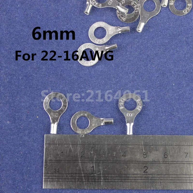

200Pcs 6mm Ring Crimp Terminal Non-Insulated O-type Cable Wire Connector For 22-16AWG