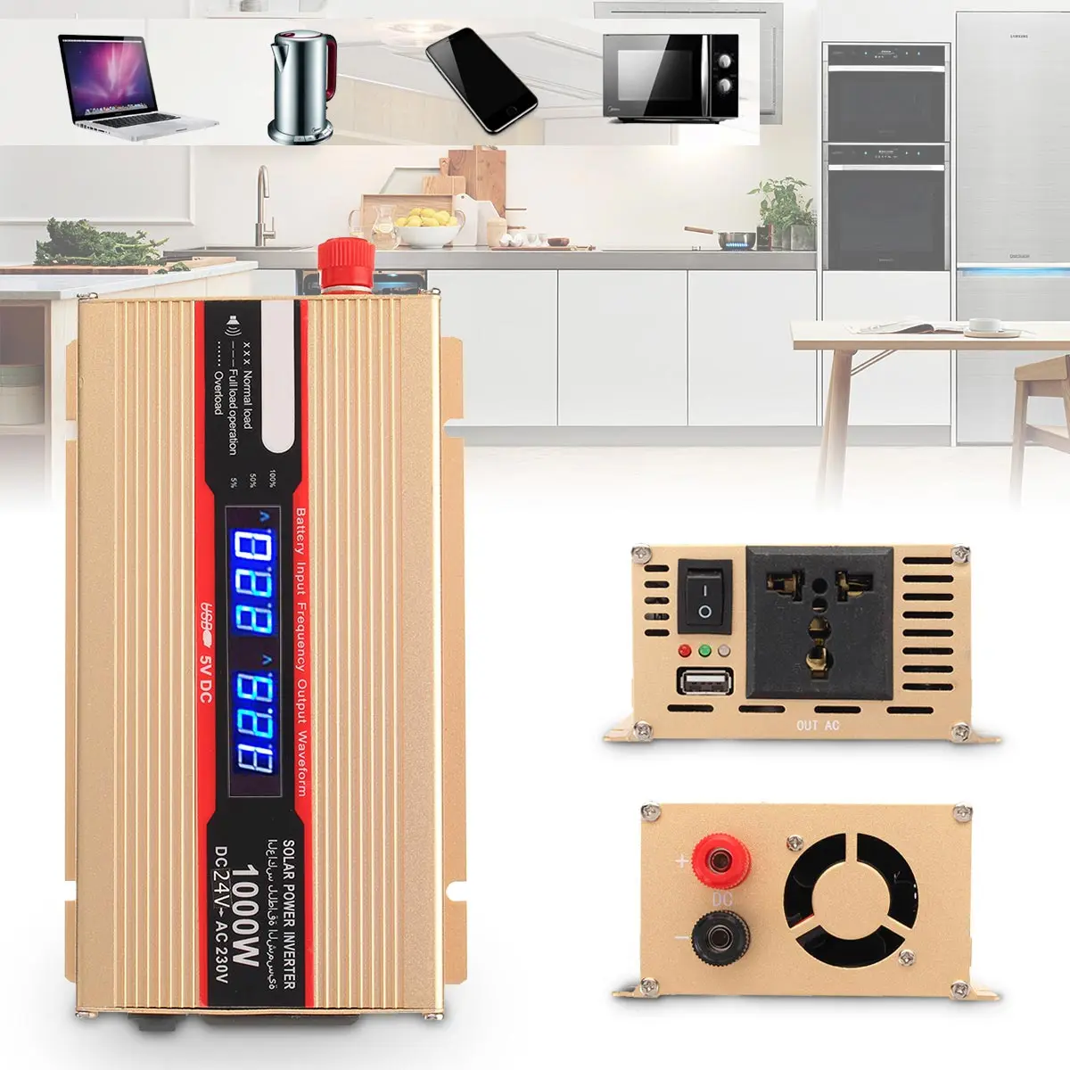 

1000W Home Power Inverter Modified Sine Wave DC 24V To AC 230V Solar Converter USB Power Supply Car Adapter With LED Display