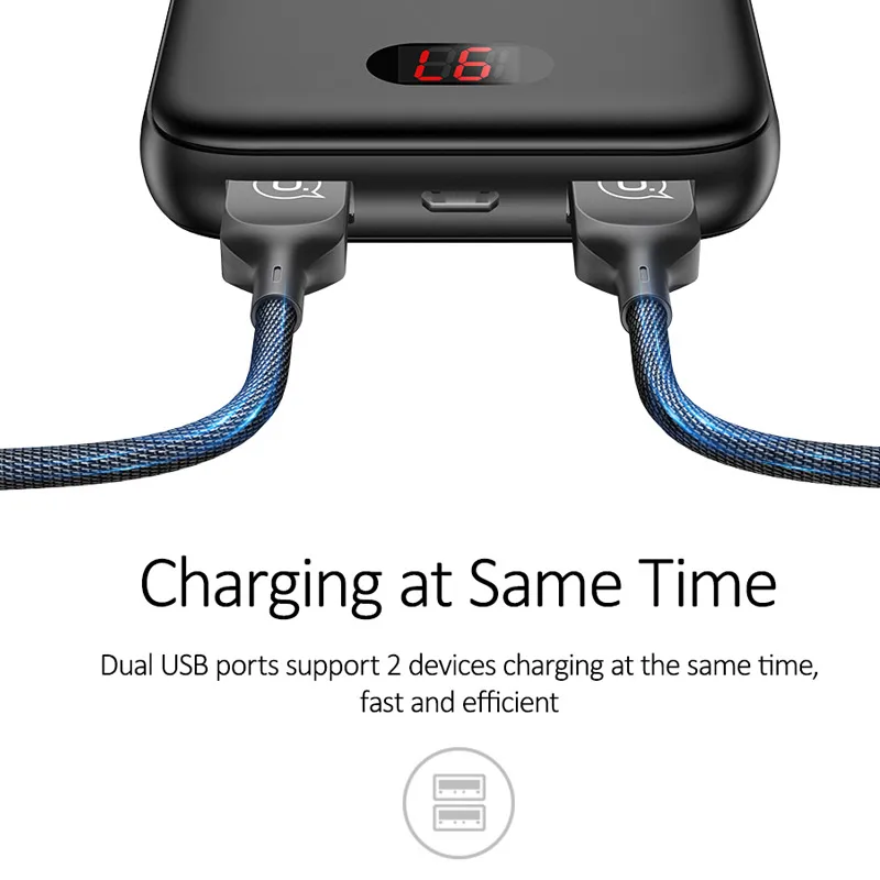 USAMS 10000mAh Mini Power Bank Dual USB Powerbank Portable Phone Chargers External Battery USB Charger banks wit LED display