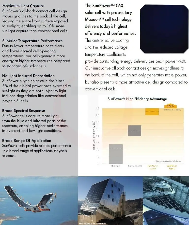 Célula solar flexível 3.3 w pcs sunpower