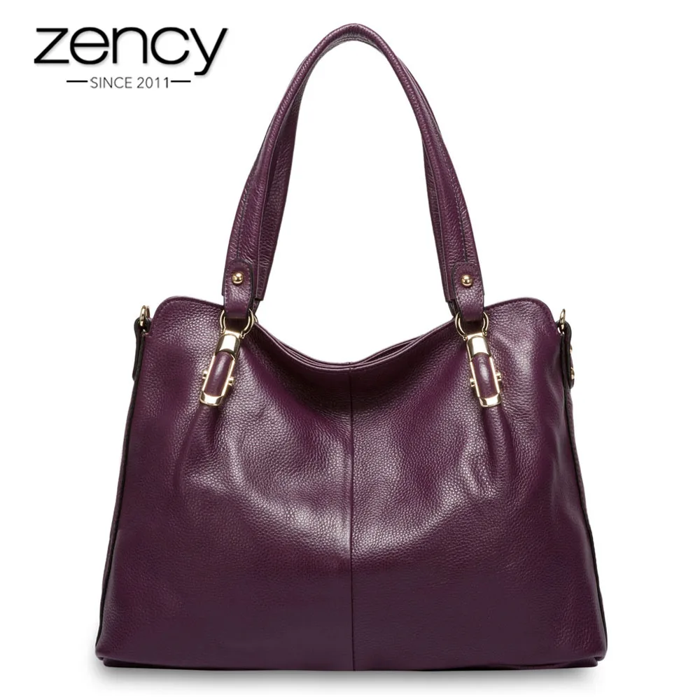Zency 100 Genuine Leather Handbag Luxury Purple Women Shoulder Bag