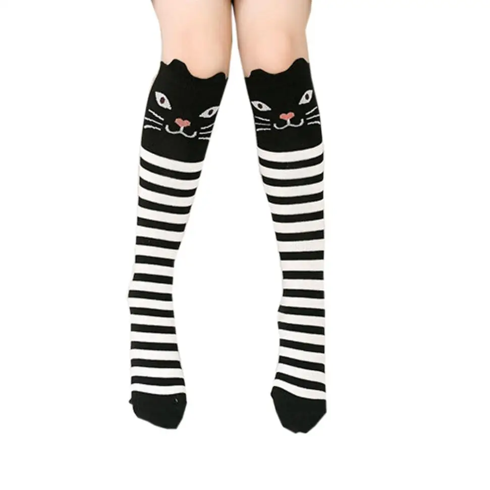 Гольфы для девочек хлопковые носки на осень с рисунком кота для детей милые зимние женские гольфы Largos Mujer - Цвет: white