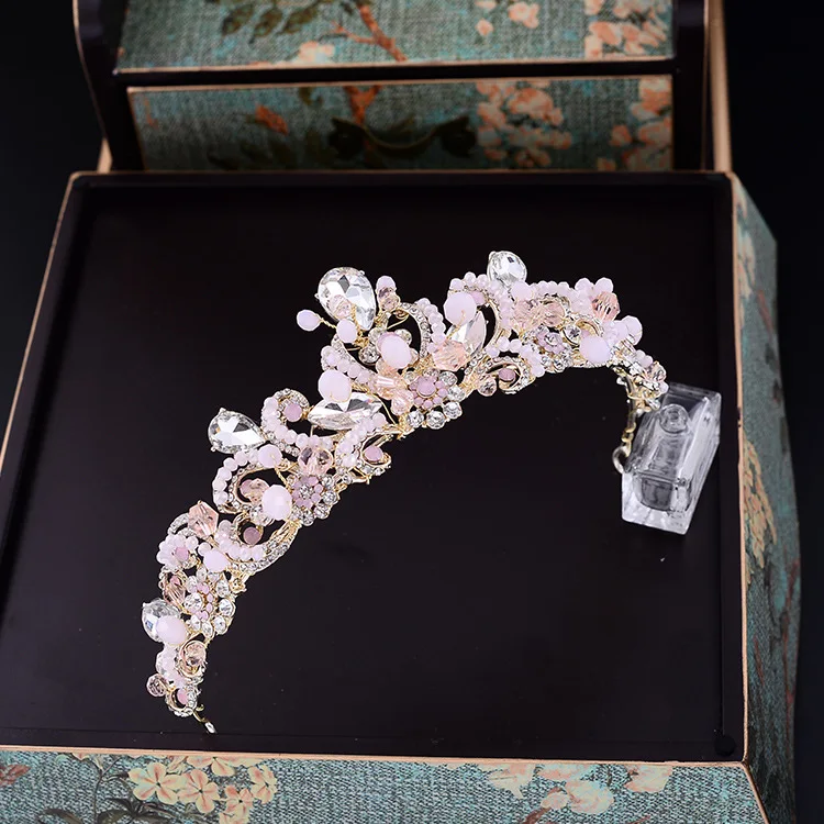 Baroque Vintage Gold Crystal Beads Gold Pearl Rhinestone Bridal Tiara Prom Crown 