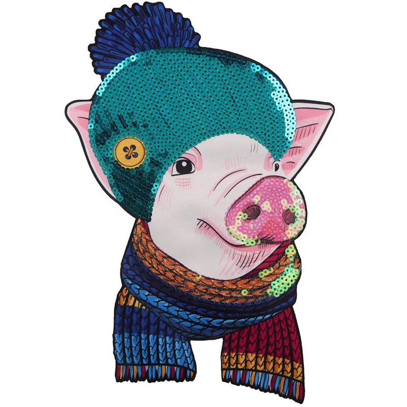 

1Pcs Cute Pig Sequins Patches For Clothes Sew On Sequin Applique Applications Motif Embroidery Patches Sticker DIY Accessories