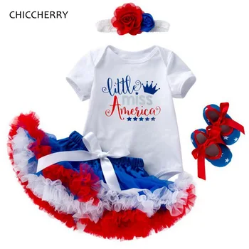 

Little America Miss Fourth Of July Girls Bodysuits Lace Tutu Skirt Headband Shoes Newborn Baby Girl Clothes Sets Infant Clothing