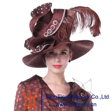 Kueeni Mujeres Couture Sombreros Sombreros de La Iglesia Madre de La Novia de La Boda sombreros de Alta Noble Decorar Pluma de Ala Ancha Elegante de Señora Party sombrero