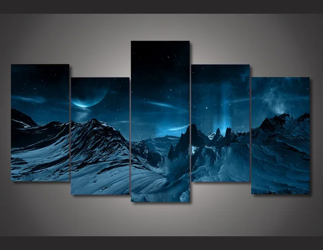 hd printed blue night and mountainscape painting canvas print room
