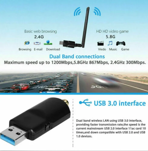 Diconna RT5370 двухдиапазонный 1200 Мбит/с беспроводной USB WiFi сетевой адаптер Антенна бытовые продукты