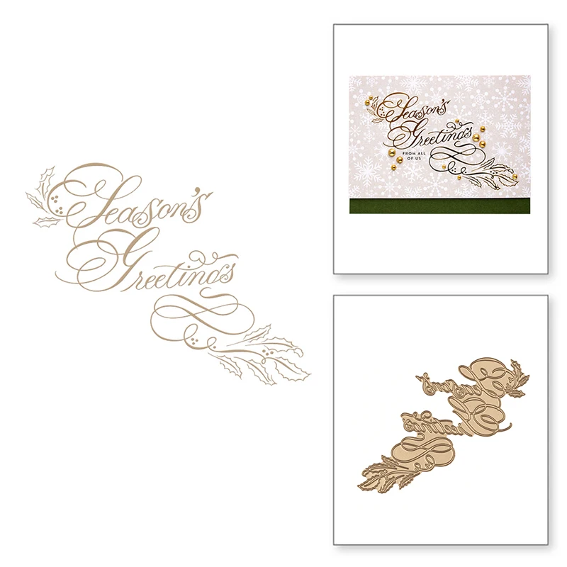

Seasons Greetings HOT FOIL PLATE Silver Metal Cutting Dies DIY Photo Embossing Die Scrapbooking Stencils Hot Stamping Foil