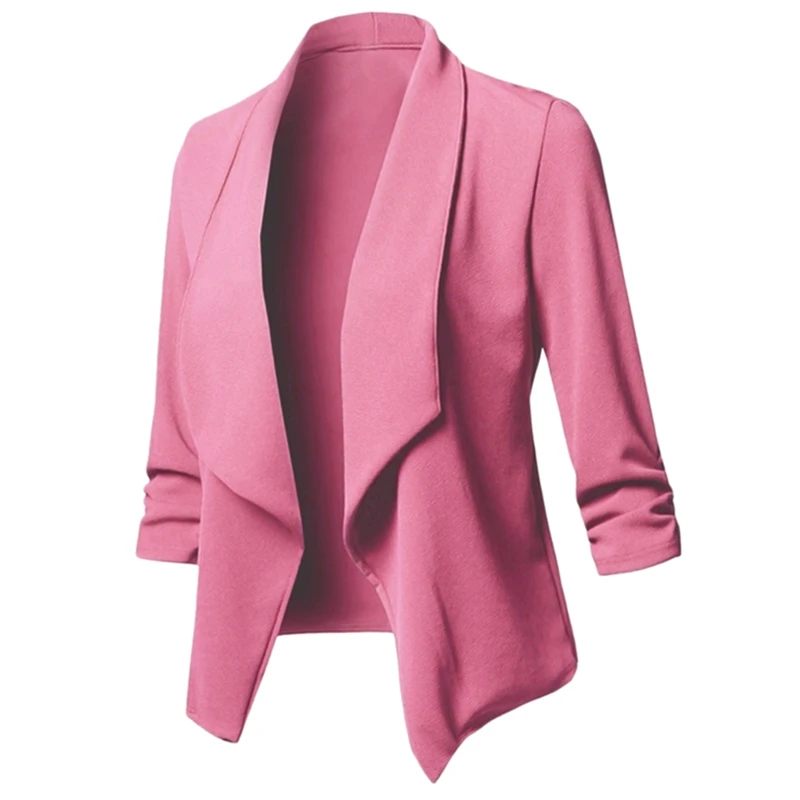 LITTHING Весенняя приталенная Женская Формальная куртка открытая передняя зубчатая однотонная офисная Дамская Рабочая Дамская Блейзер Пальто модный блейзер