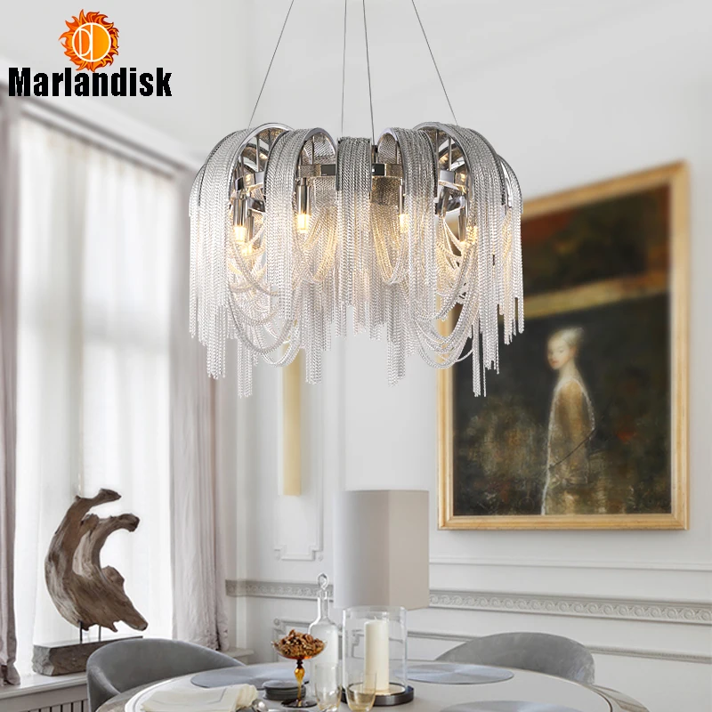  Post-Modern Simple Chrome Alluminium Chain Pendant Lamp Nordic Hanging Light For Living Room Restau - 32955890583