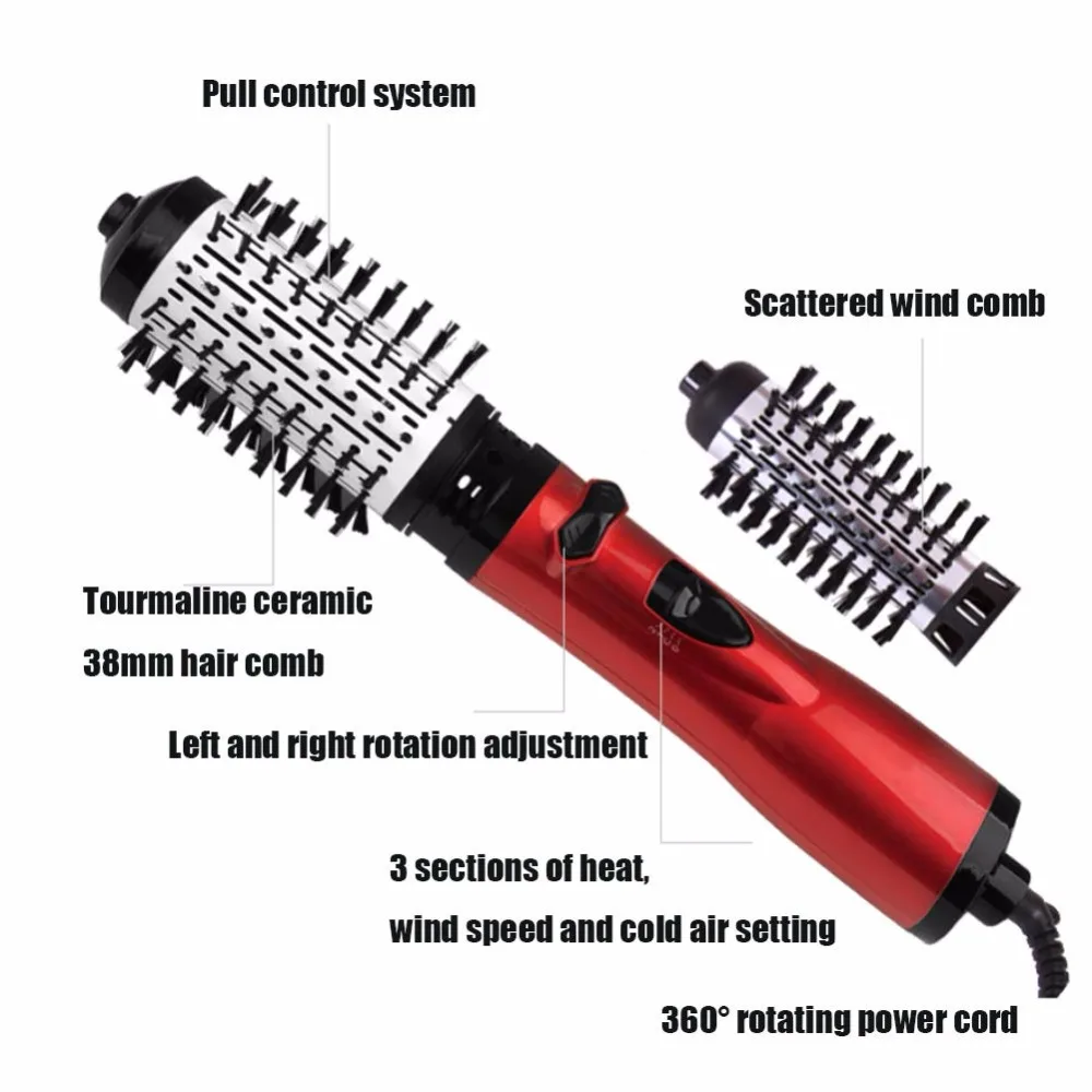 2-в-1 Фен-щетка для укладки и пушистость Управление авто-вращающийся Плойка для волос с негативными ионами бигуди для барабан кисточки