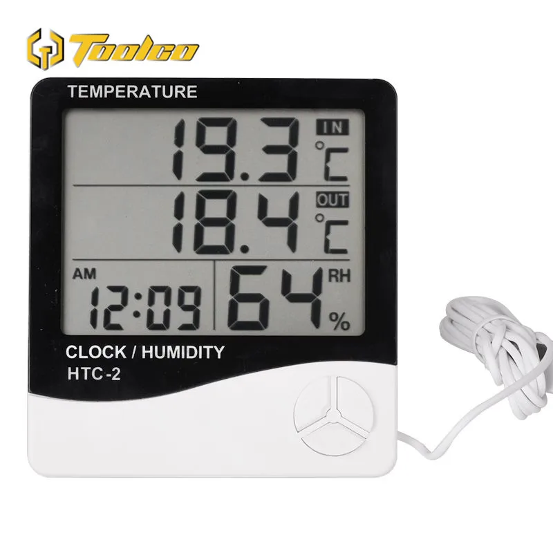 

Digital Thermometer Hygrometer HTC-2 Digital LCD In/Out Electronic Temperature Humidity Meter Indoor Outdoor Alarm Clock