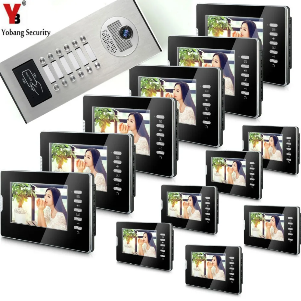 

Yobang Security Video Doorbell Unlock Intercom System 7''Inch LCD Wired Access Entry Monitor Smart RFID IR Camera For Household