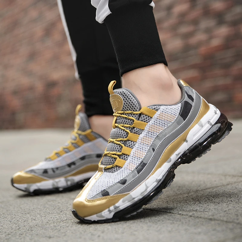 

Man Running Shoes Large Size 39-46 Mens Trainers Air Shoes Spring Autumn Fitness Male Sneakers Black Gold Tracking Shoes