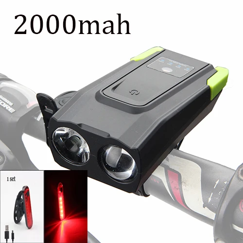 4000 mAh индукционный велосипедный передний свет набор USB перезаряжаемая умная фара с рогом 800 люмен светодиодная велосипедная лампа Велосипедное освещение - Цвет: 2000mahgr tailred