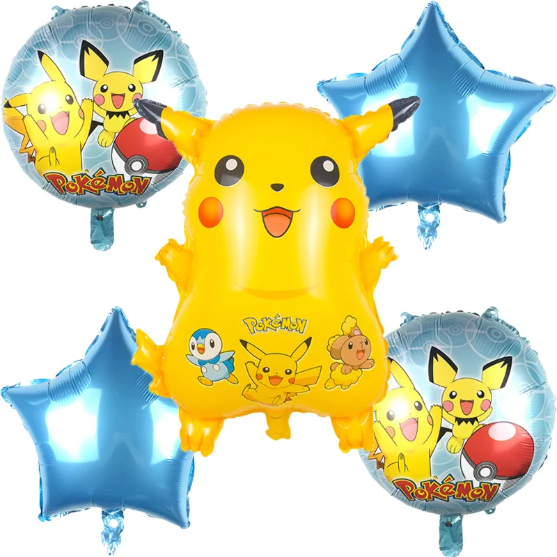5pcs Pokemon Pikachu Birthday Party Foil Balloons Cartoon Go Home Decoration