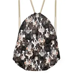 Заказной мило собака-Мопс печатных школы Девочки Мальчики сумка на шнуровке Feminina Малый Для женщин и Для мужчин рюкзак на шнурке