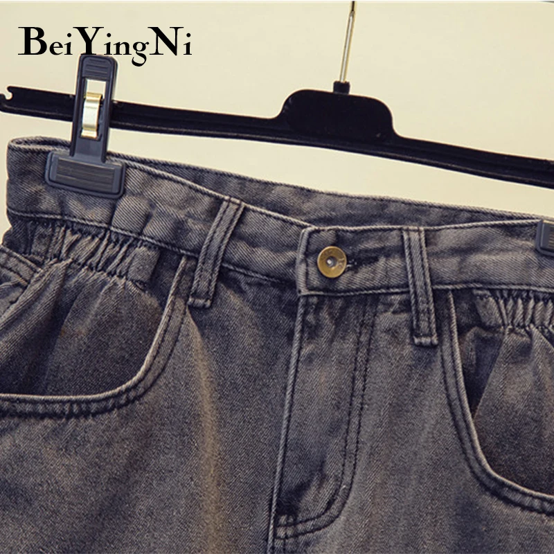 Beiyingni High Waist Denim Shorts Woman Vintage Fashion Oversized Crimping Mom Jeans Summer Black Street Short Jeans Feminino