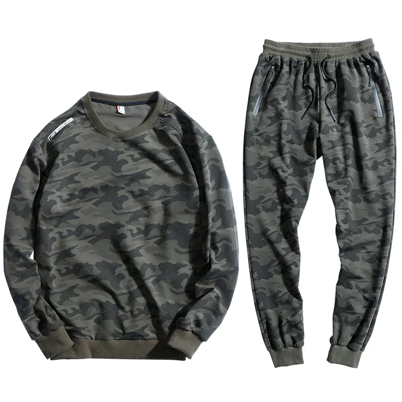 

AmberHeard 2019 Men Sporting Suit Fashion Autumn Winter Camouflage Cotton Sweatshirt+Sweatpants Two Piece Set Tracksuits For Men