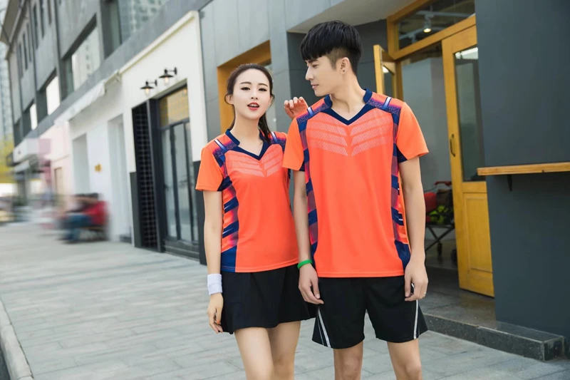 Blue Sports Quick Dry breathable badminton shirts,Women/Men table tennis group game running training Sport V Neck T Shirts