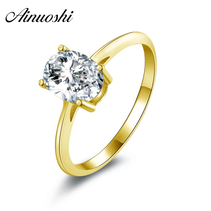 

AINUOSHI 10K Solid Yellow Gold Wedding Ring 1.25 ct Oval Cut Simulated Diamond Solitaire Anillos de Compromiso Wedding Rings