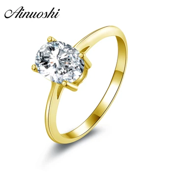 

AINUOSHI 14K Solid Yellow Gold Oval Solitaire Ring 4 Claws 1.25 ct SONA Simulated Diamond Anillo Women Wedding Engagement Rings