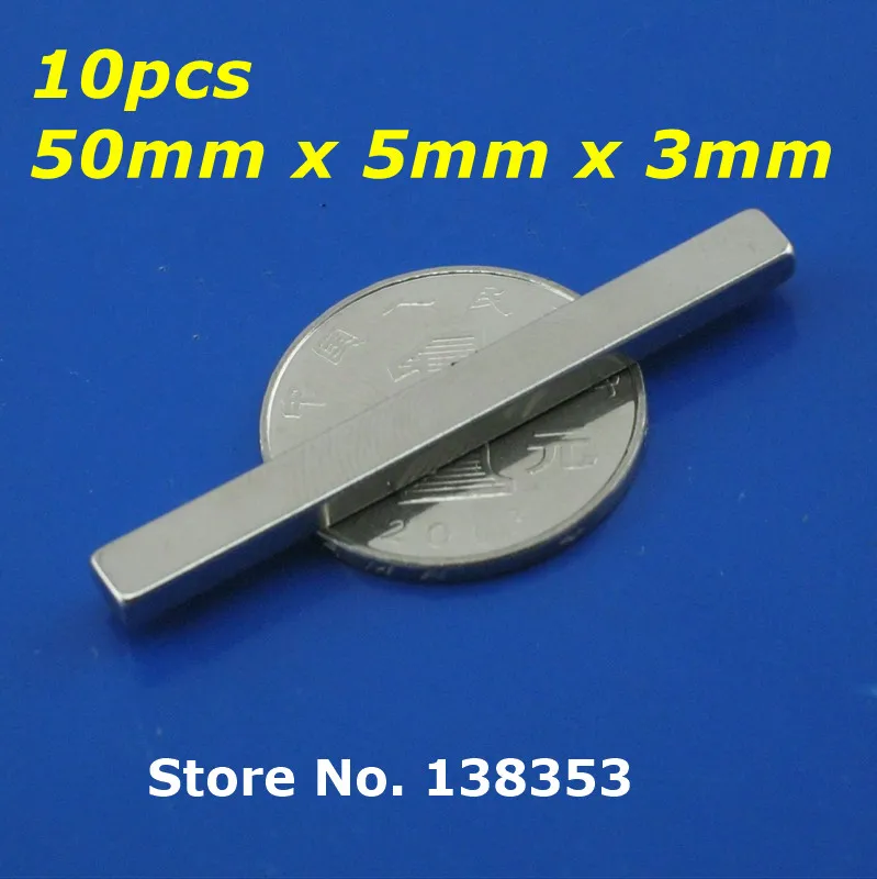 10pcs Bulk Super Strong Neodymium Rectangle Block 50mm x 5mm x 3mm N35 Rare Earth NdFeB