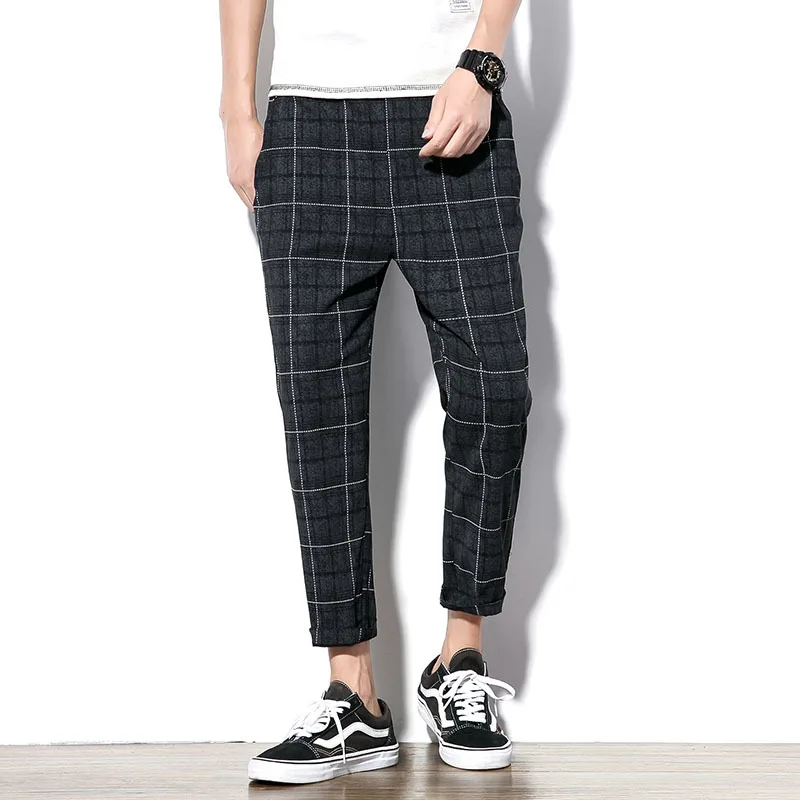2018 Youth Spring And Autumn New Japanese Fashion Trend Campus Boys Casual Loose Solid Color Plaid Printing Straight Jeans | Мужская
