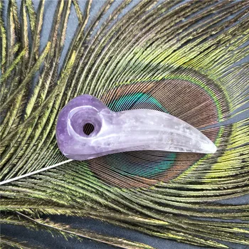 

NATURAL amethyst Crystal carves bird skull pendant HEALING charms free shipping