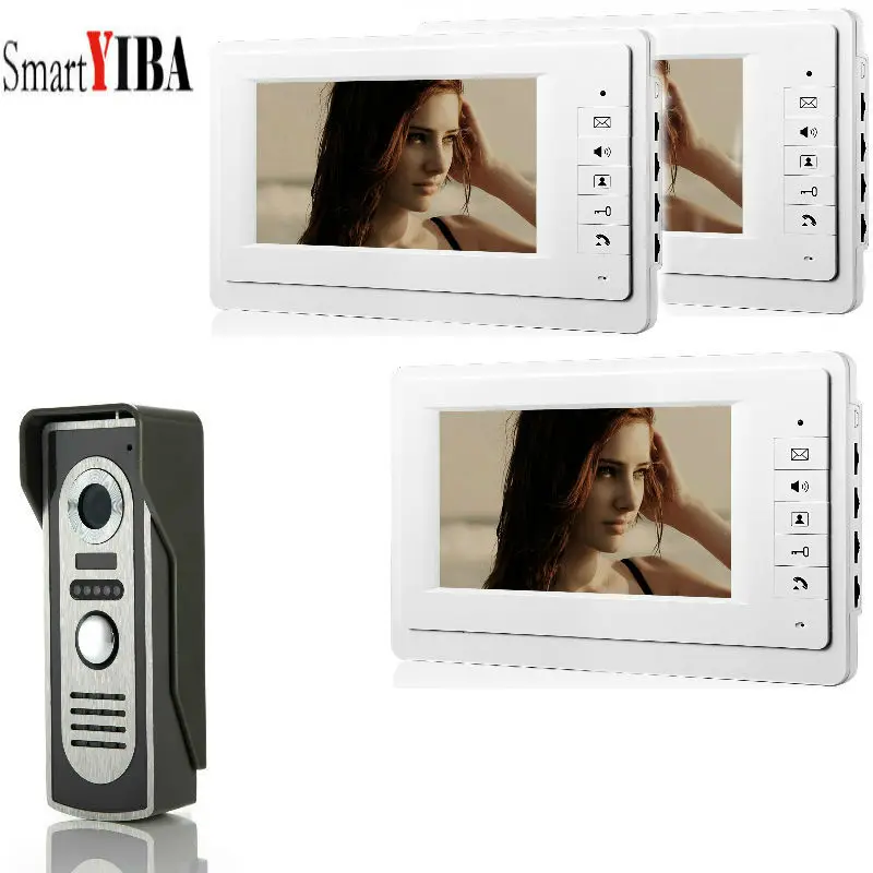 SmartYIBA видео дверной звонок 7 "дюймовый Colar монитор проводной видеодомофон система 3 монитора 1 камера Домашняя безопасность