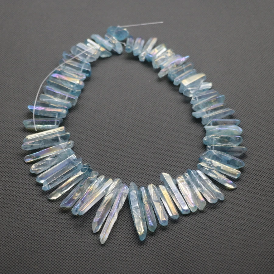

Approx 55pcs/strand Aqua Crystal AB Quartz Point Pendant Druzy Crystal Top Drilled Stick Gem Stone Beads Crystal Necklace